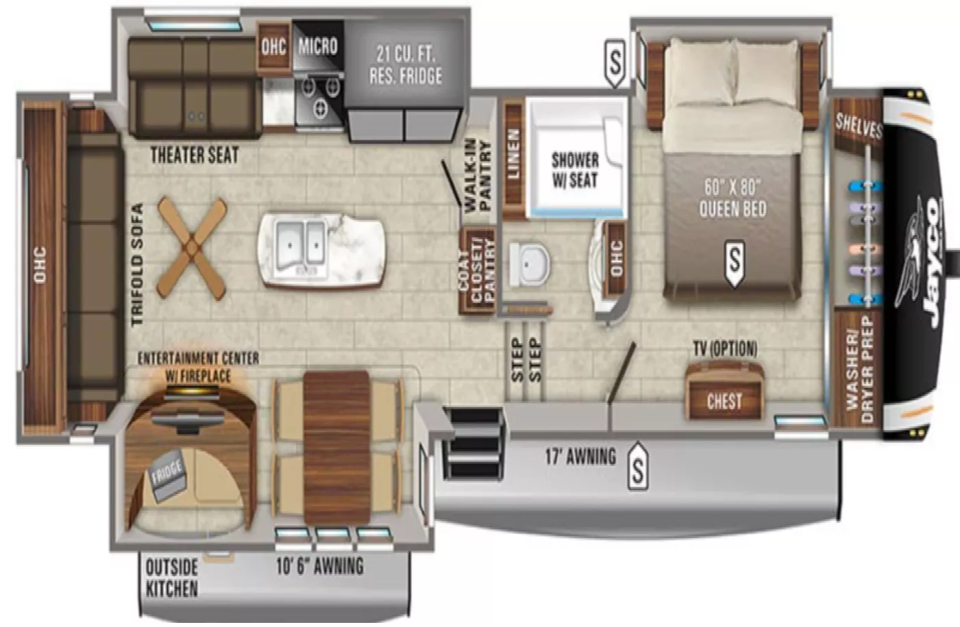 37' 2021 Jayco Eagle 317RLOK w/3 Slides Floorplan