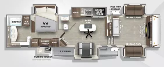 43' 2022 Forest River Sabre Cobalt 37FLH w/5 Slides Floorplan