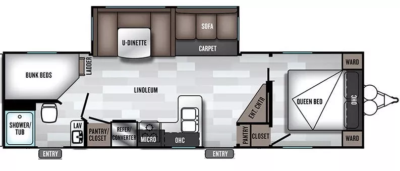 33' 2019 Forest River Wildwood 26DBUD w/Slide - Bunk House Floorplan