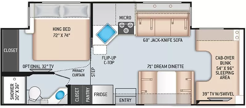 29' 2022 Thor Four Winds 27R w/Slide Floorplan