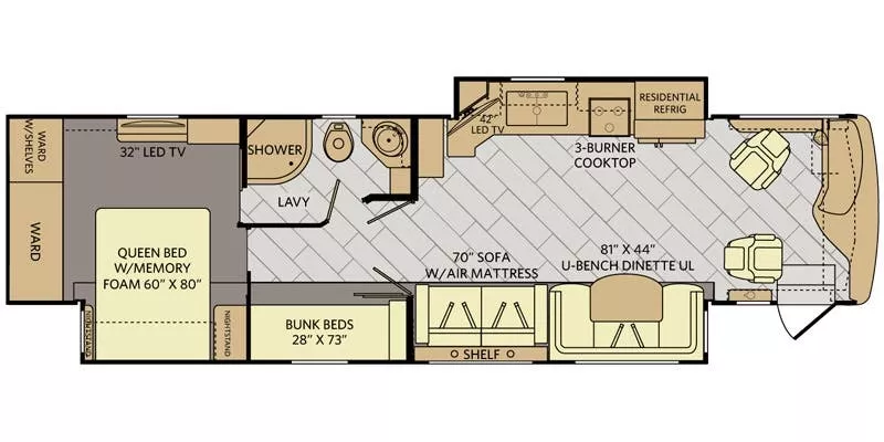 2016 Fleetwood Pace Arrow 38B 340hp Cummins w/2 Slides - Bunk House Floorplan