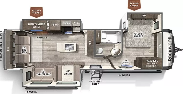 37' 2022 Forest River Rockwood 8337RL w/3 Slides Floorplan