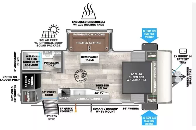 24' 2024 Forest River Salem Hemisphere 19RBHL w/Slide Floorplan