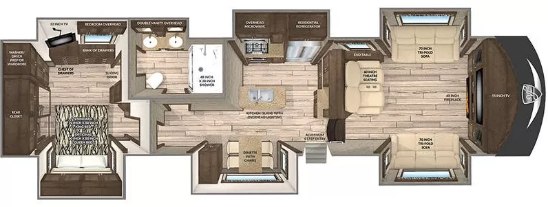 41' 2020 Vanleigh RV Vilano 375FL w/6 Slides Floorplan