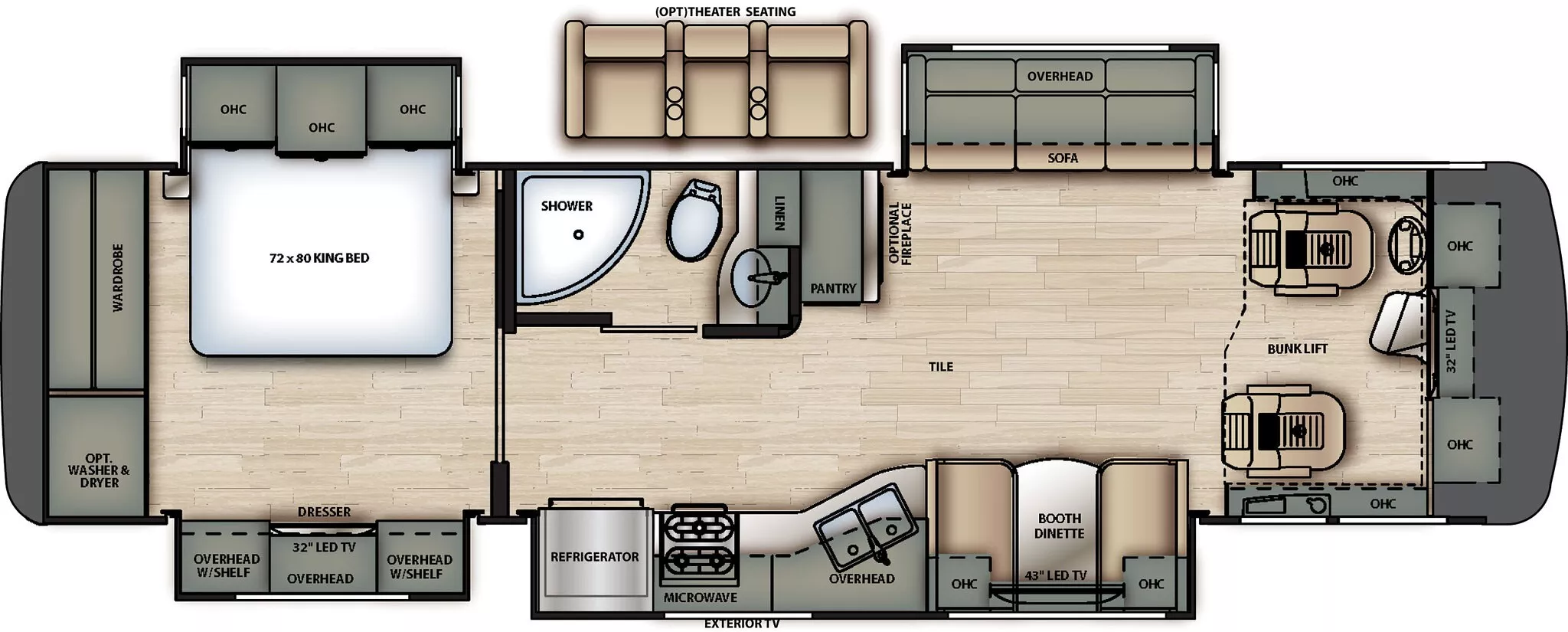 36' 2018 Forest River Berkshire 34Q 360hp Cummins w/4 Slides Floorplan