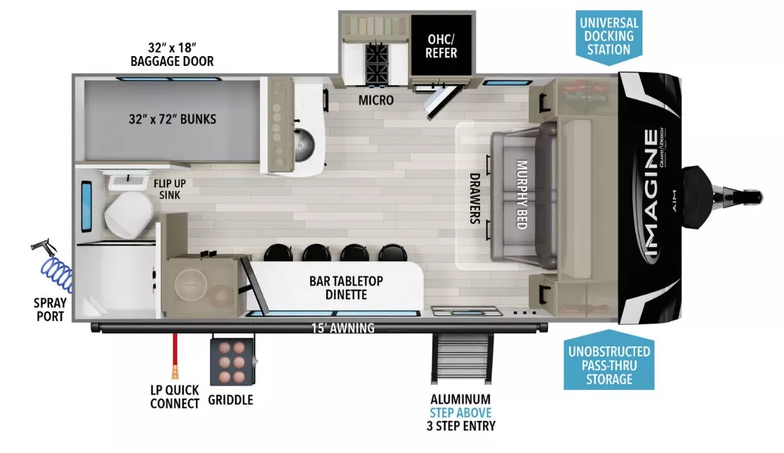 21' 2023 Grand Design Imagine Aim 18BH w/Slide - Bunk House Floorplan
