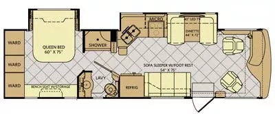 34' 2014 Fleetwood Excursion 33D 300hp Cummins w/2 Slides Floorplan