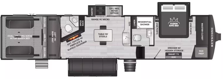 39' 2022 Keystone Fuzion 373 w/3 Slides & Generator  - Toy Hauler Floorplan