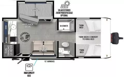 23' 2024 Forest River Wildwood Fsx Platinum 165VIEWX w/Slide - Bunk House Floorplan