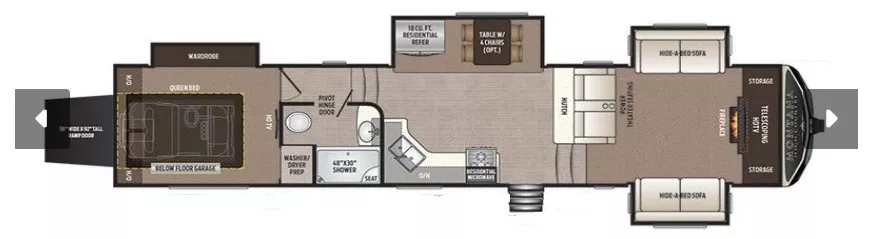 41' 2018 Keystone Montana High Country 381TH w/4 Slides - Toy Hauler Floorplan