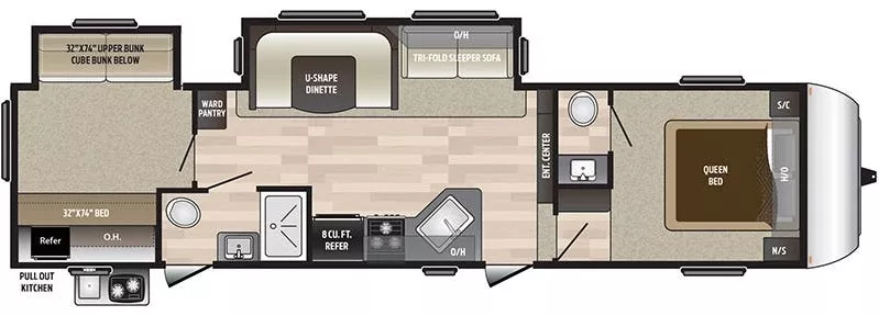 35' 2019 Keystone Hideout 308BHDS w/2 Slides - Bunk House Floorplan