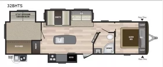 38' 2019 Keystone Hideout 32BHTS w/3 Slides - Bunk House Floorplan
