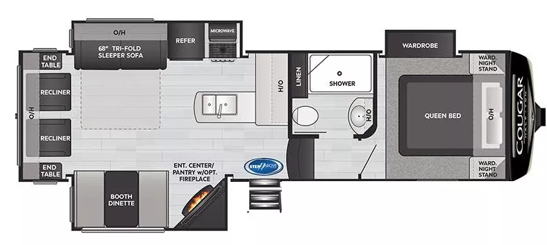 30' 2022 Keystone Cougar 27SGS w/3 Slides Floorplan