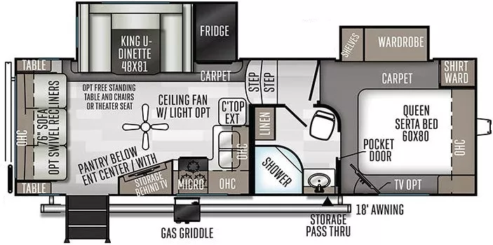 28' 2020 Forest River Rockwood Ultra Lite 2441WSC w/2 Slides Floorplan