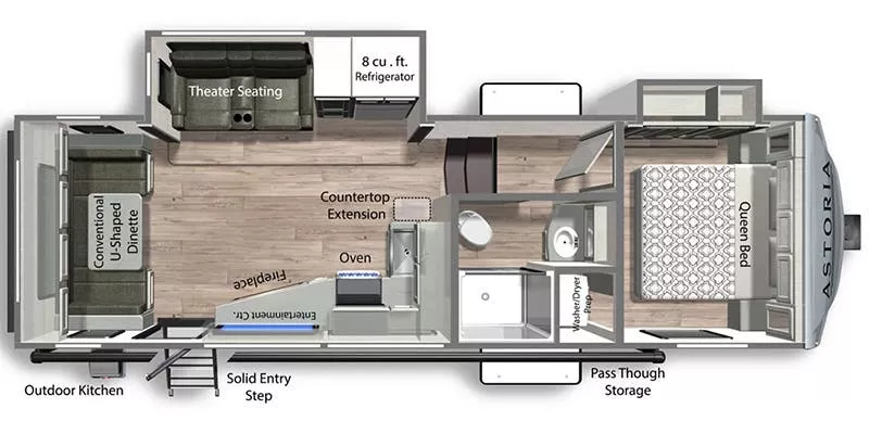 30' 2023 Dutchmen Astoria 2533RDF w/Slide Floorplan