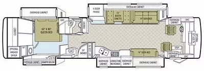 40' 2010 Tiffin Phaeton 40QTH 360hp Cummins w/4 Slides Floorplan