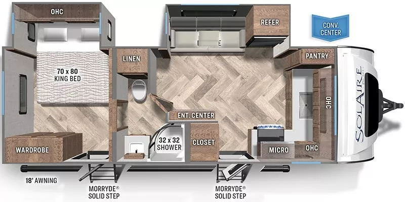 26' 2024 Palomino Solaire 230FKBS w/2 Slides Floorplan