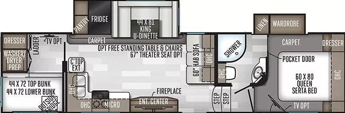 36' 2020 Forest River Rockwood Ultra Lite 2891 BH w/2 Slides - Bunk House Floorplan