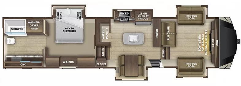 43' 2021 Highland RV Open Range 378RBS w/5 Slides Floorplan