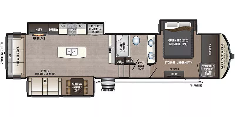 37' 2019 Keystone Montana High Country 331RL w/3 Slides Floorplan