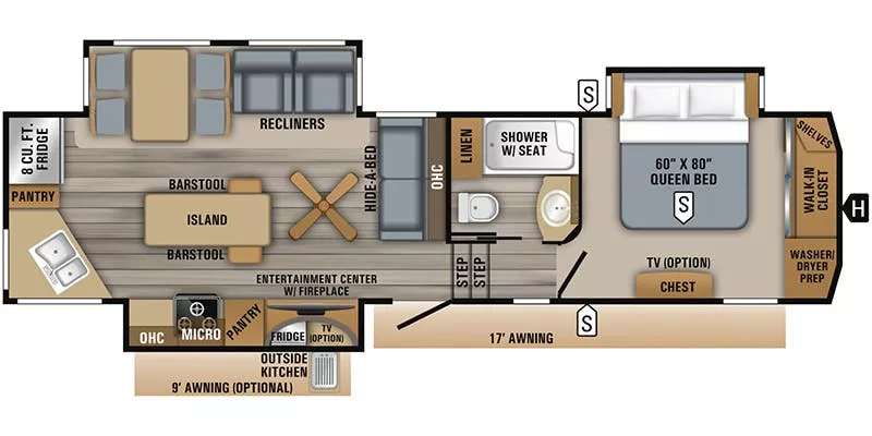 36' 2019 Jayco Eagle M-319MLOK w/3 Slides Floorplan