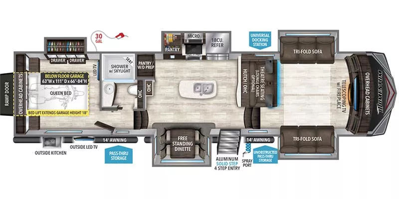 41' 2018 Grand Design Momentum 376TH w/5 Slides & Generator  - Toy Hauler Floorplan