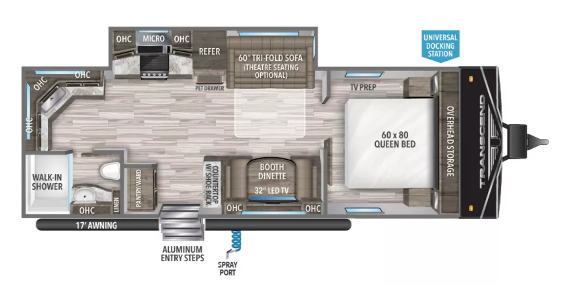 29' 2023 Grand Design Transcend 240ML w/Slide Floorplan