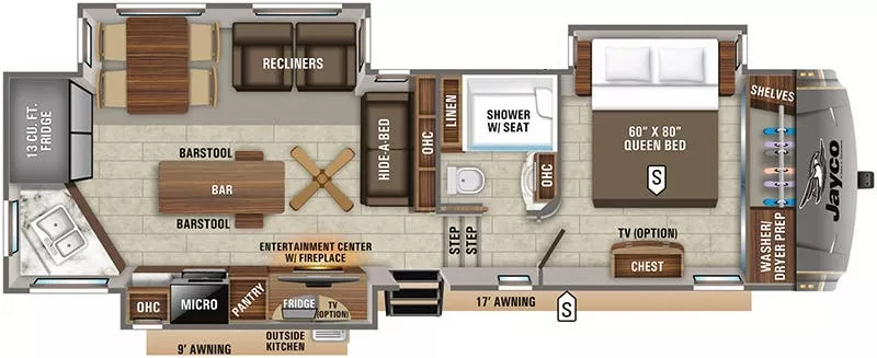 36' 2020 Jayco Eagle 319MLOK w/3 Slides Floorplan