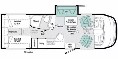 26' 2013 Winnebago Via 25T 188hp Mercedes Benz w/Slide Floorplan