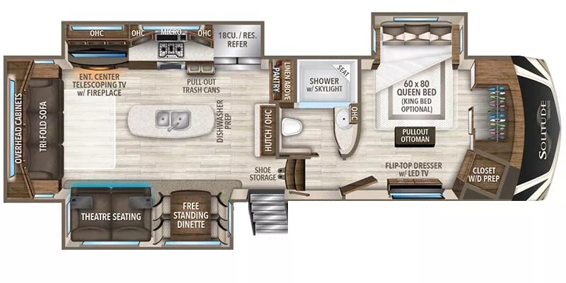 34' 2021 Grand Design Solitude 310GK-R w/3 Slides Floorplan