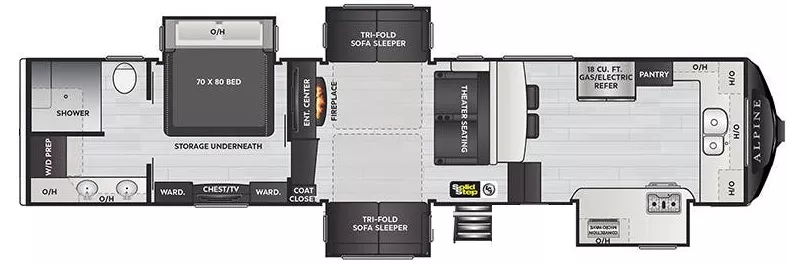 41' 2021 Keystone Alpine 3790FK w/5 Slides Floorplan