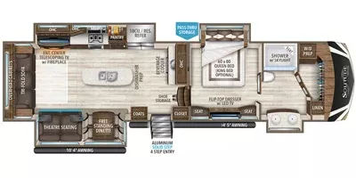 37' 2019 Grand Design Solitude 372WB w/4 Slides Floorplan