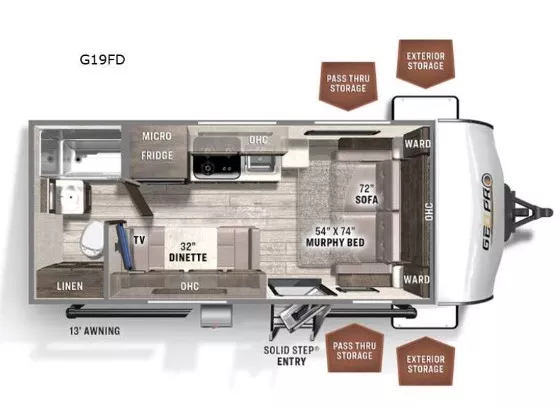 21' 2022 Rockwood Geo Pro 19FD Floorplan