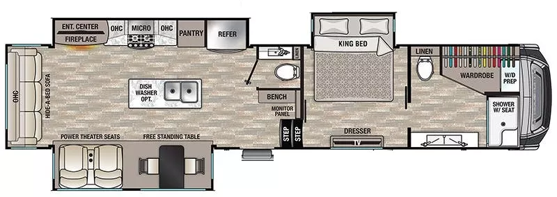 40' 2021 Forest River Cedar Creek 388DB w/3 Slides Floorplan