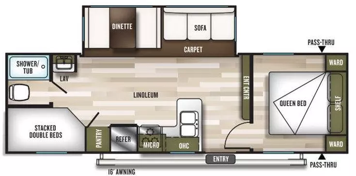 28' 2023 Forest River Wildwood Platinum 28DBUD w/Slide - Bunk House Floorplan