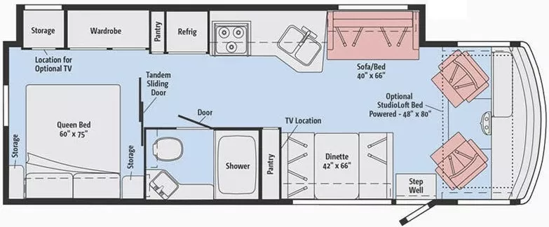31' 2017 Winnebago Sunstar 29VE w/Slide Floorplan