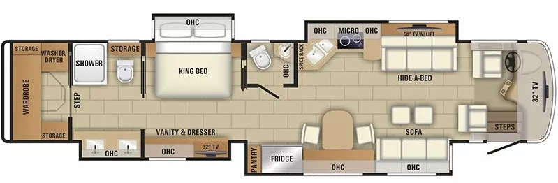 45' 2018 Entegra Coach Cornerstone 45F 605hp Cummins w/4 Slides Floorplan