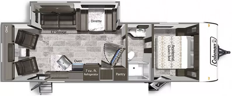 31' 2022 Dutchmen Coleman Light 2715RL w/Slide Floorplan