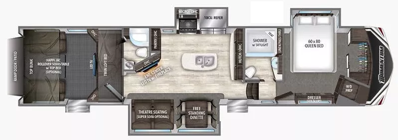 44' 2017 Grand Design Momentum 397TH w/3 Slides & Generator  - Toy Hauler - Bunk House Floorplan