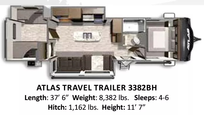 38' 2021 Dutchmen Atlas 3382BH w/3 Slides - Bunk House Floorplan