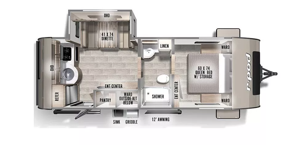 26' 2022 Forest River R Pod 202 w/Slide Floorplan