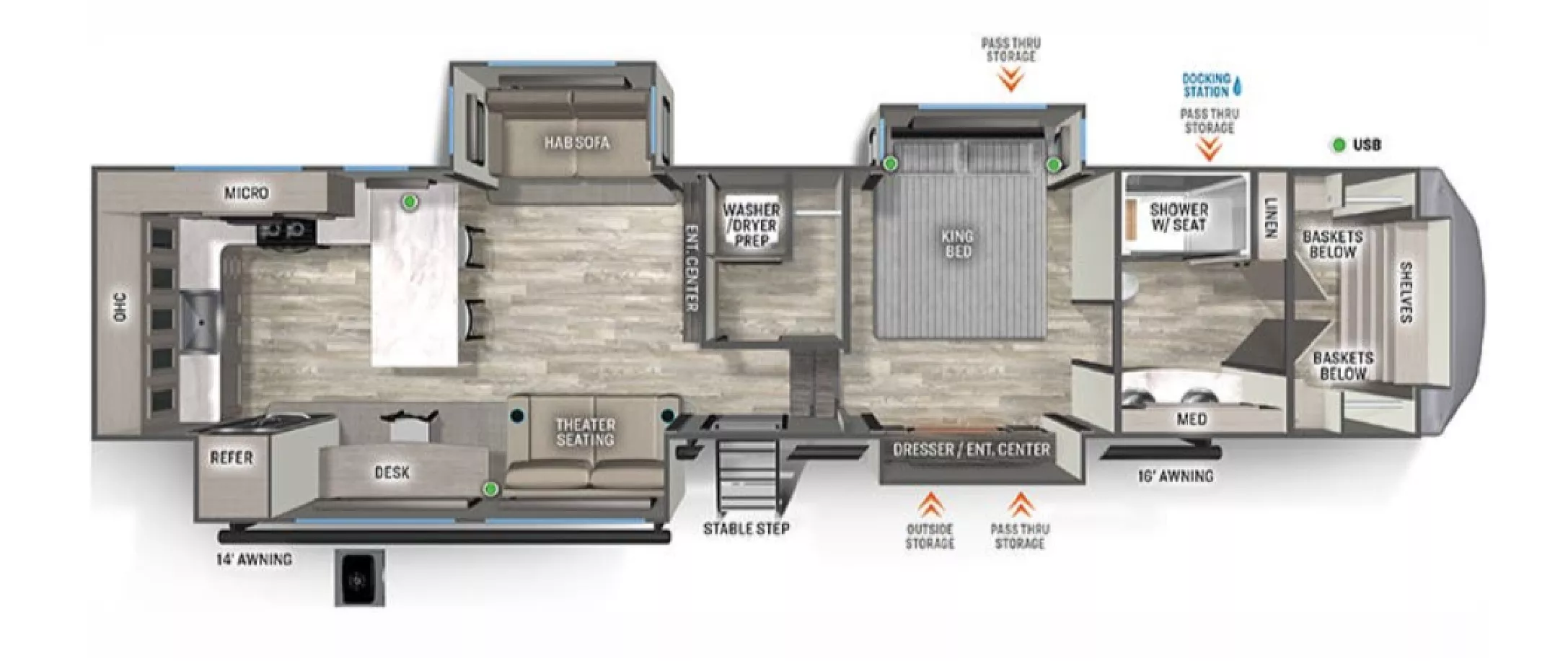 45' 2024 Forest River Sandpiper 3800RK w/4 Slides Floorplan