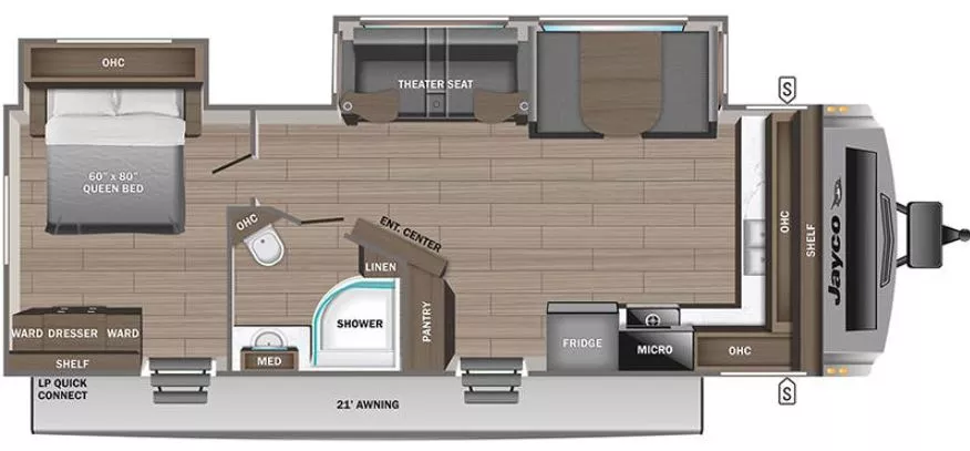 32' 2024 Jayco White Hawk 26FK w/2 Slides Floorplan
