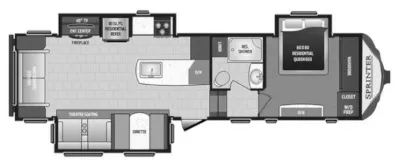 34' 2018 Keystone Sprinter 20th Anniversary 298FWRLS w/3 Slides Floorplan