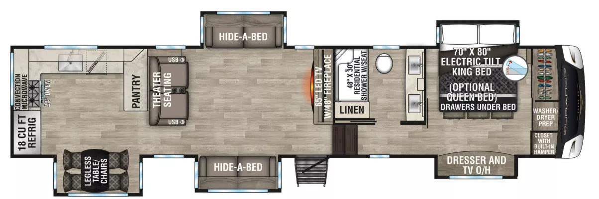 42' 2023 K-Z Durango Gold 391RKF w/5 Slides Floorplan