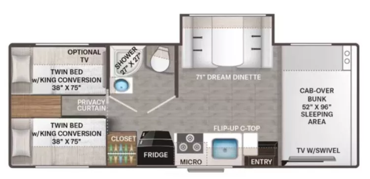 26' 2024 Thor Chateau 25V w/Slide Floorplan