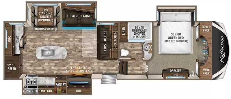 34' 2018 Grand Design Reflection 320MKS w/3 Slides & Generator Floorplan