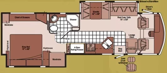 36' 2007 Winnebago Adventurer 35L w/2 Slides Floorplan