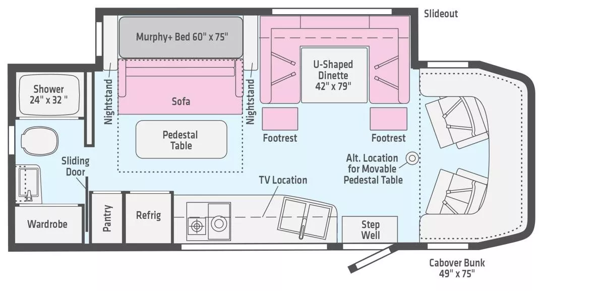 25' 2020 Winnebago View 24D w/Slide Floorplan