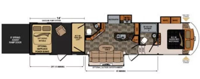 43' 2015 Dutchmen Voltage 3805 w/3 Slides & Generator  - Toy Hauler - Bunk House Floorplan